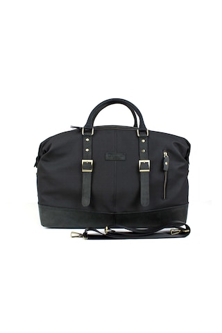 Unisex Siyah Hakiki Deri Kanvas Seyahat Ve Spor Çantası El Valizi Siyah