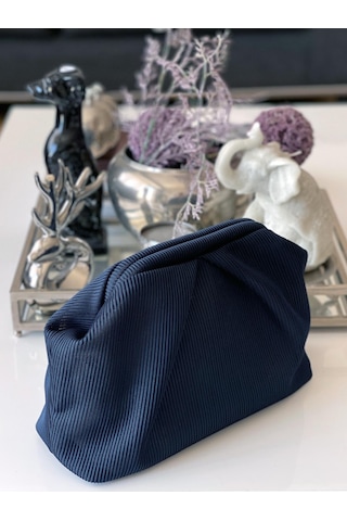 Lacivert, Piliseli Çizgi Detaylı El Çantası Lacivert