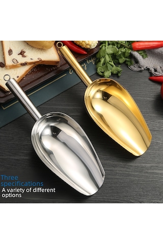 Dianziye Kalın Çelik Buz Kaşığı - Düz Tabanlı, Multifonksiyonel - Pirinç, Şeker, Çay, Tahıl İçin Market Ve Mutfak Kalın, Polished, 5 Numara, Altın