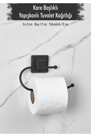 Yapışkanlı Kare Başlıklı Siyah Tuvalet Kağıtlığı Siyah