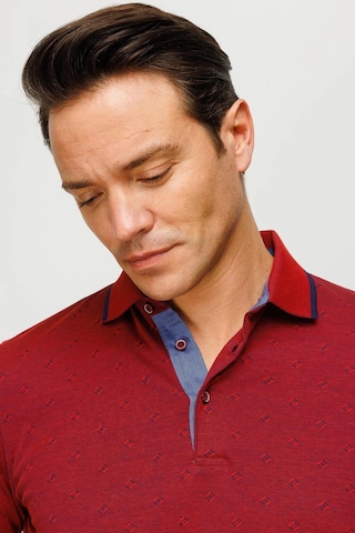 Desen Triko Erkek Polo Yaka Kare Desenli Uzun Kollu Sweatshirt Bordo Bordo