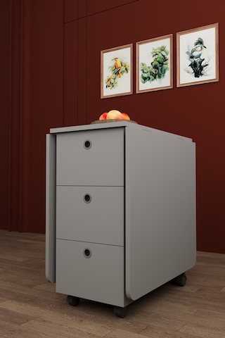 Lüks Katlanır Mutfak Yemek Masası %100 Mdf Pratik Çekmeceli Çalışma Masası Km100 Kül Gri