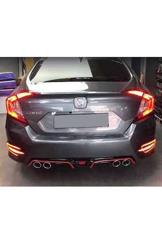 Honda - Civic Fc5 2016-20 Dıfuzor 4 Egzoz Pıano Black Kırmızı Şrt