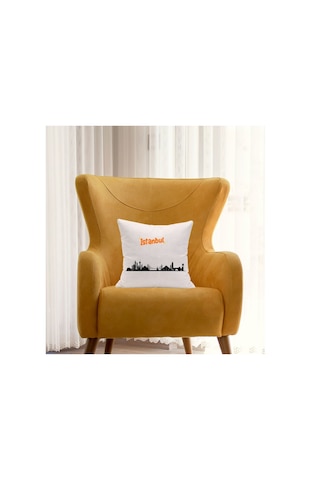Modern İstanbul Baskılı Hediyelik Yastık Kılıfı - Minimalist Dekorasyon Beyaz