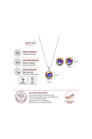 Servi 925 Ayar Gümüş Multicolor Kristal Taşlı Gökkuşağı Kolye Küpe Set-486