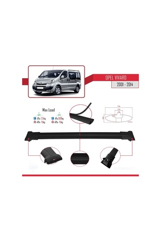 Opel Vivaro 2001-2014 Arası İle Uyumlu Fly Model Ara Atkı Tavan Barı Siyah 4 Adet Bar