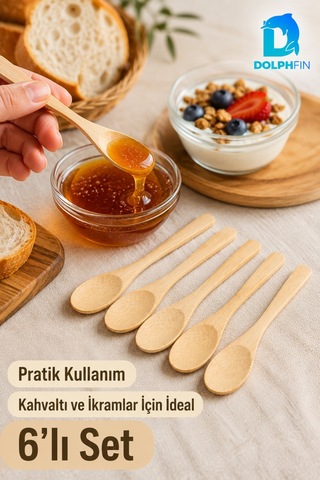 6 Lı Bambu Kaşık Seti 13 Cm Doğal Baharat Reçel Bal Ve Sunum Kaşığı Ahşap