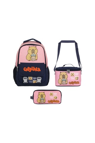 Capybara Kız Çocuk - Lacivert - Pembe İlkokul Üçlü Çanta Seti - Setcpb5203a Çok Renkli