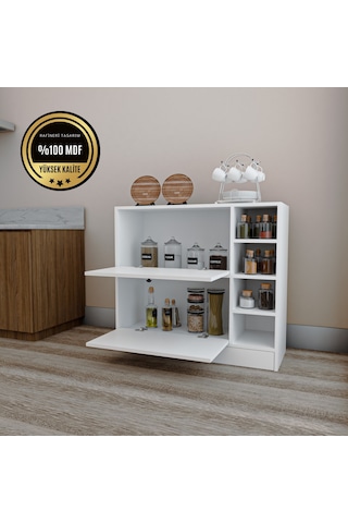 Lima Mdf Kahve Köşesi Kiler Dolabı Çok Amaçlı Dolap Mutfak Dolabı Beyaz