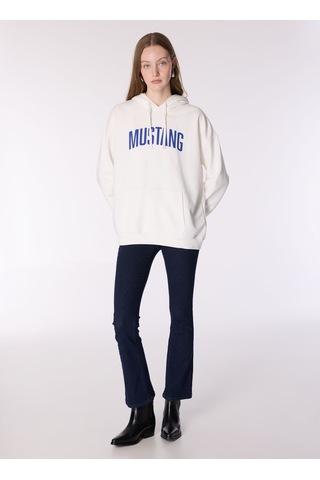 Mustang Ekru Kadın Kapüşon Loose Fit Baskılı Sweatshirt M4wl-swt-1890
