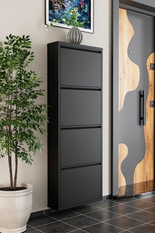 4 Kapaklı Metal Ayakkabılık Siyah Siyah