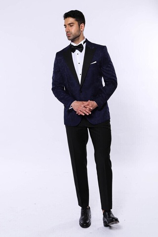 Wessi Lacivert Desenli Smokin Ceketi Siyah