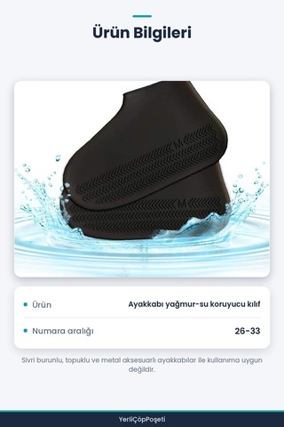 Ayakkabı Yağmur-su Koruyucu Silikon Kılıf 26-33 Siyah