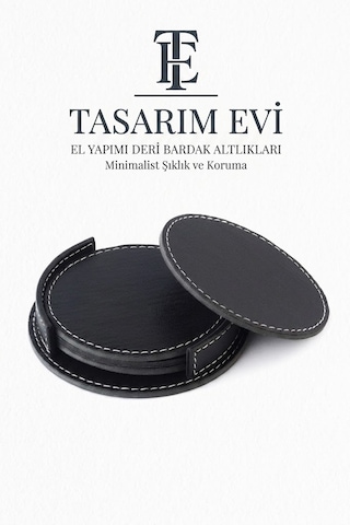 Suni Deri Bardak Altlığı Çay Kahve Içecek Altlığı Masaüstü Ofis Masa Aksesuarı Bardaklık Altlık Siyah