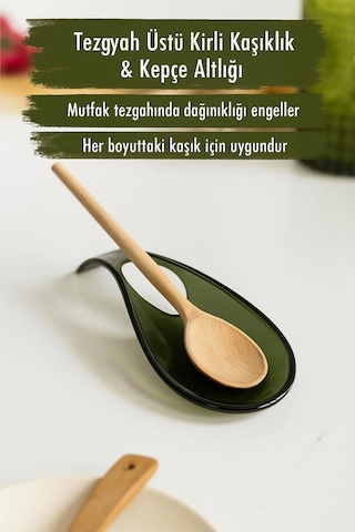 Akrilik Koyu Yeşil Tezgah Üstü Kirli Kaşıklık & Kepçe Altlığı Yeşil