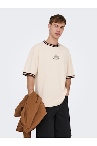Only & Sons Classiques Caspian Erkek Krem Tişört 22037720-wty
