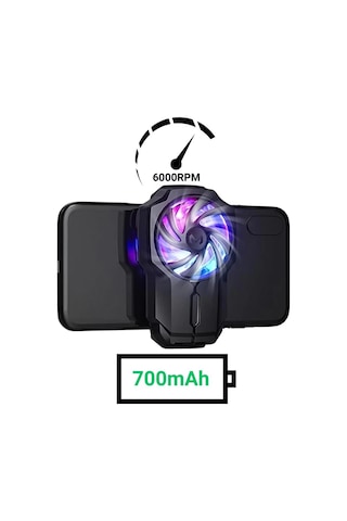 Polham 700mah Şarjlı Rgb Işıklı Sessiz 6000rpm Telefon Soğutucu Fan, Universal 3 Vitesli Süper Soğutucu