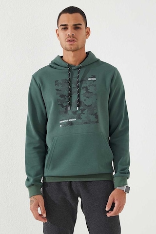 Tommy Life Yeşil Kamuflaj Desen Baskılı Standart Kalıp Kapüşonlu Erkek Sweatshirt - 87884 Yeşil
