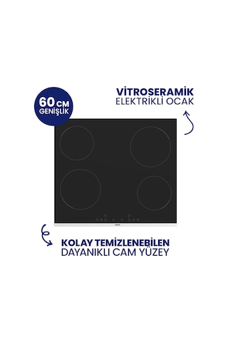 Ferre ES261+D063-SA Elektrikli Vitroseramik 2'li Ankastre Set Siyah