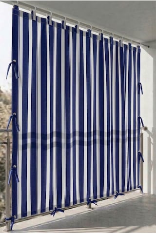 Ceylan Home Üstten Halkalı, 3 Tarafı Kuş Gözlü Bahçe Brandası Balkon & Teras Perdesi Mavi Kalın 50 x 22