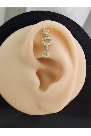 Kilit Anahtar Model Kıkırdak Piercing Tragus Helix Altın Gold Renk Küpe