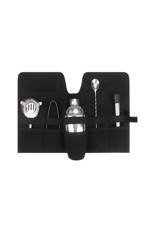 Fortunelane Kollektif Kokteyl Aletleri Çantası - Ahşap Kumaş, Taşınabilir, Kamp İçin Profesyonel Mixoloji Seti Çok Renkli Çok Renkli