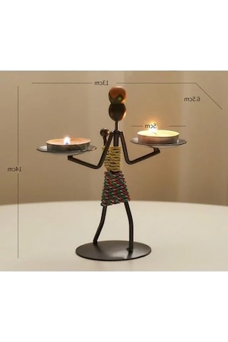 Metal Ferforje Figürlü Tealight Mumluk Ev Dekoru Açık Bej