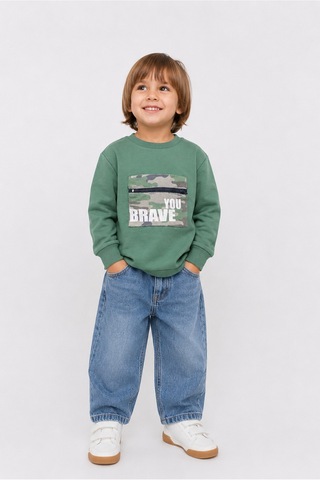 Overdo Kids Erkek Çocuk Kamuflaj Desenli Uzun Kol Sweatshirt Yeşil