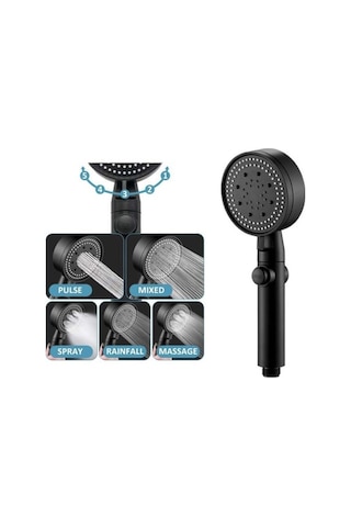 Novahub 5 Modlu Yüksek Basınçlı Duş Başlığı - Su Tasarruflu, Kolay Kurulum, Siyah/beyaz/gümüş - 5 Modlu Su Tasarruflu Duş Seti, Siyah/beyaz/gümüş Renkli, Kolay Montaj Siyah