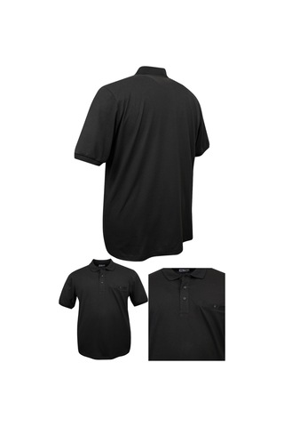 Erkek Büyük Beden 115 - 155 Kilo Arası Uygun Bedenli Likralı Pike Polo Yaka Cepli Tişört SIYAH