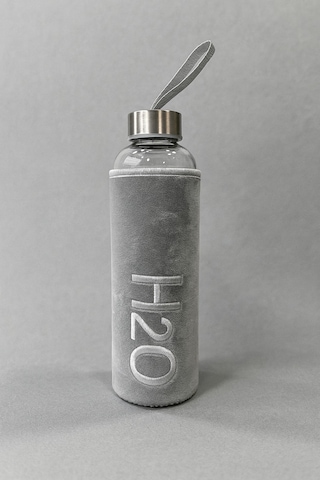 Peluş Kılıflı Cam Matara 600 Ml Gri Gri