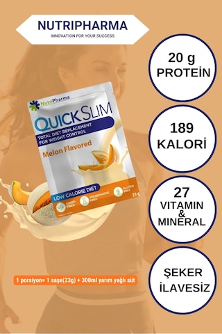 Nutripharma Quick Slim Whey Proteinli Öğün Tozu - Kavun Aromalı 30 Saşe + Shaker