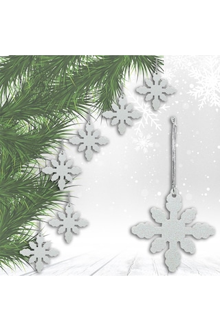Yılbaşı Ağaç Süsü. 7Cm Simli Kar Tanesi - 6 Adet