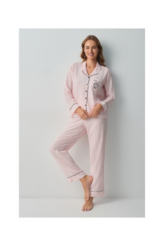 Suwen Emily Gömlek Yaka Pijama Takımı Wsh10510011919 Pembe
