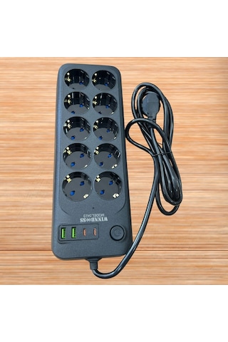Buffer Akım Korumalı Termal Uzatma Kablosu 10 Priz, 2 Usb Ve 2 Type-c Girişli, Güçlü Çoklu Priz 0