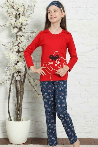 Alimer Kız Çocuk Bisiklet Yaka Uzun Kollu Pijama Takım Edy5157Uy