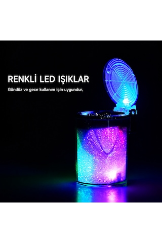 Araç İçi Çok Renkli Işıklı Küllük Renkli Işıklı Kapaklı Araba Küllüğü Oto Küllük Rgb Işıklı 1 Adet