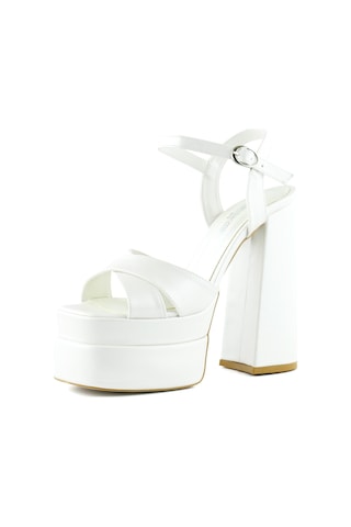 Erkan Saçmacı Whitney İnci Beyaz Sedef Önü Arkası Açık Çift Platformlu Bantlı Abiye Gelin Ayakkabısı