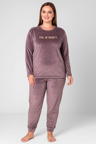 Kadın 13212 Büyük Beden Kadife Pijama Takımı Lila LILA