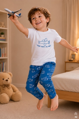 Koza İç Giyim Erkek Çocuk Kısa Kollu Pamuklu Hayvan Desenli Pijama Takımı Kc30102.01 Mavi