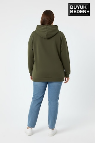 Süperlife Kadın Büyük Beden Kapşonlu Rahat Kalıp Hoodie Milano Italia Baskılı İnce Sweatshırt Spr26bswk967 Haki