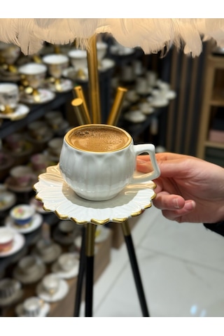 6 Kişilik Daisy Flora Beyaz Kahve Fincanı -4876