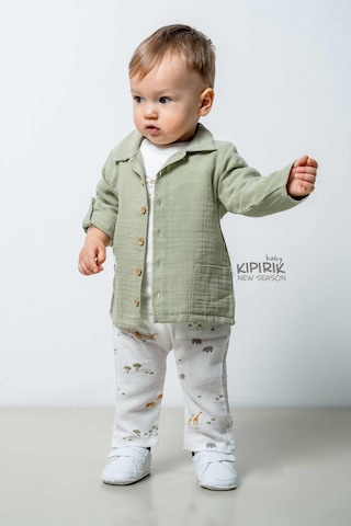 Caramell 3'lü Bebek Takımı Müslin Gömlek Pantalon Tişört Zürafa Desenli-1134 Yesil