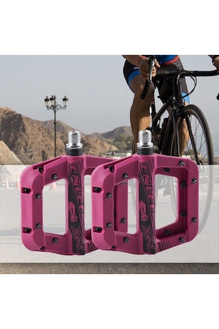 Enlee Renkli Çivili Kaymaz Platform Pedal Mtb Rulmanlı Plastik Alüminyum Pedal Ultra Hafif Mor