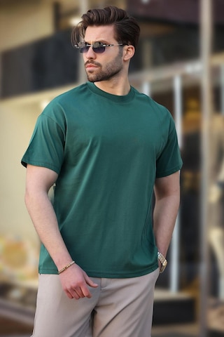 Madmext Yeşil Overfit Erkek T-shirt E7130 Yeşil