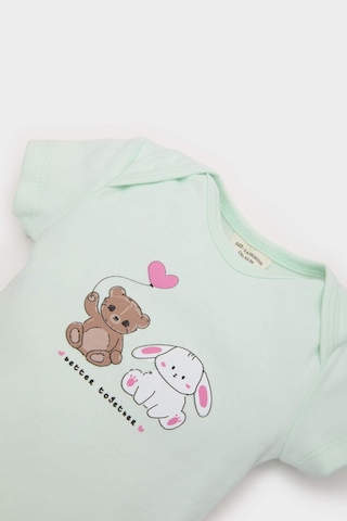 DeFacto Kız Bebek Yenidoğan Bisiklet Yaka Baskılı Ribana Kısa Kollu Çıtçıtlı Body E8243A525SMGN1250 Yeşil