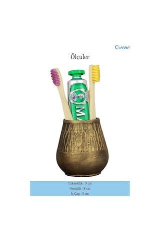 Diş Fırçalığı Tezgah Üstü Gümüş Eskitme Renk Diş Fırçası Standı Vazo Model - Altın Eskitme Altın Eskitme