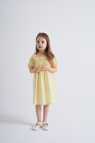 Oliventhekid Sarı Sıra Lastikli Kız Çocuk Elbise Sarı Sarı