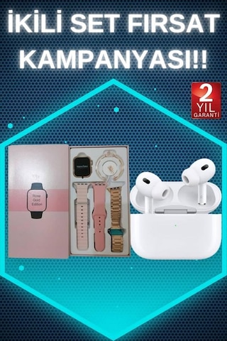 3 Kordonlu Pembe Amoled Ekran Akıllı Saat Ve Yeni Nesil Pro Kablosuz Bluetooth Kulaklık Anc/enc 3 Kordon