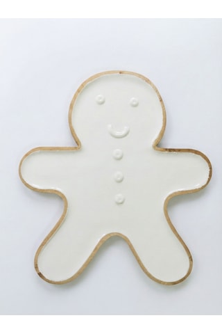 Gingerbread Formlu Büyük Dekoratif Seramik Tabak Beyaz